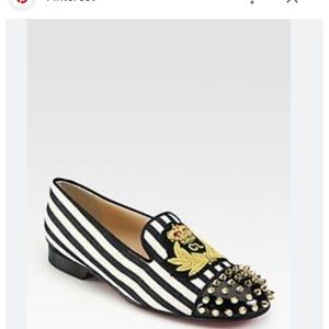 Authentic Christian Louboutin Striped Canvas Smoking Slipper